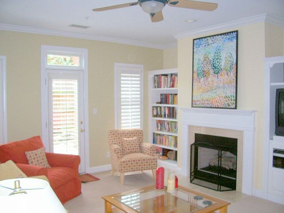 Living room with built ins and wine cooler