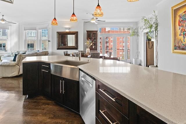 Kitchen countertop, sparkling white quartz