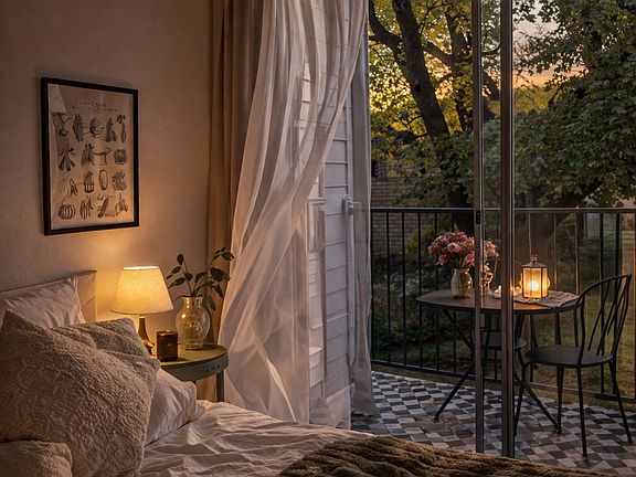 Come home to sunset light by your bed_where quiet evenings feel softer, and you won't want to leave.
Natural light and view as shown.