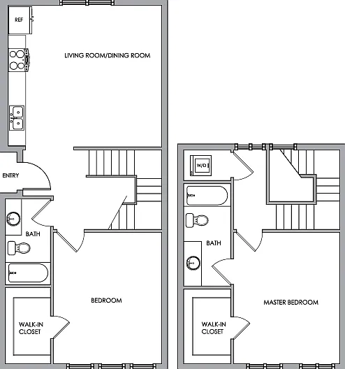 2D Floor Plan Rendering - Two-Bedroom, Two-Bathroom | Option 11 2D Floor Plan Rendering - Two-Bedroom, Two-Bathroom | Option 11