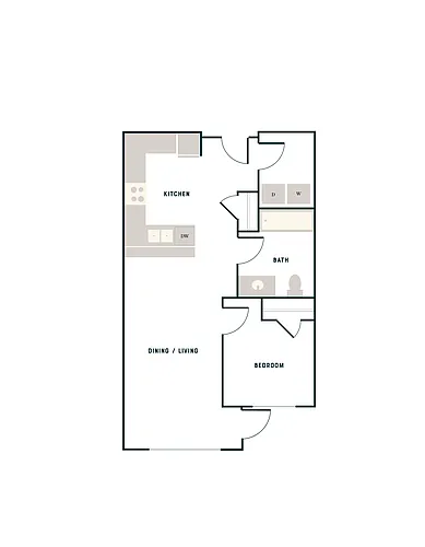 Floor plan 1 Bed, 1 Bath - East Apt E