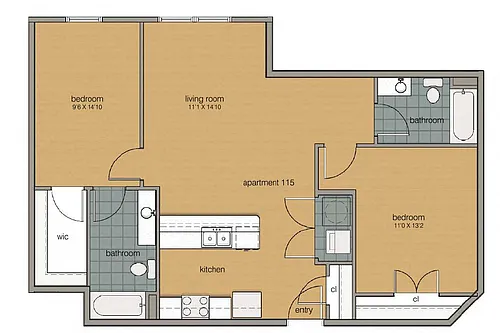 Floor plan 2 Bedroom 2 Bath 115