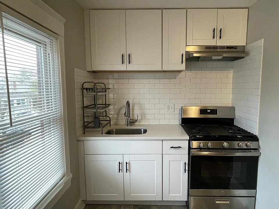 Kitchen with full size gas stove