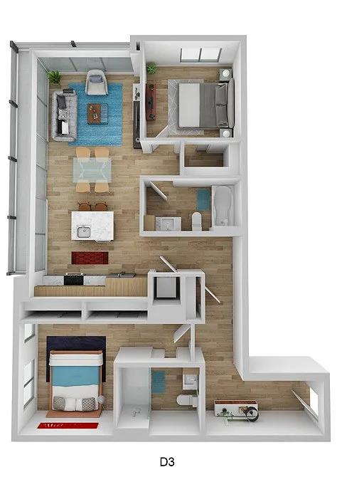 Floor plan 2 Bedroom 2 Bathroom B3