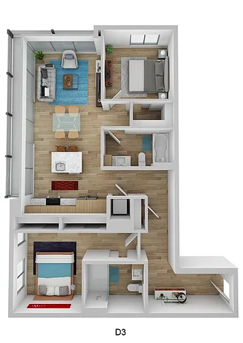 Floor plan 2 Bedroom 2 Bathroom B3