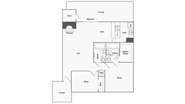 Floor plan Brand New - 2 BR x 2 BA