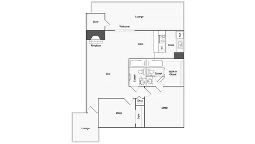 Floor plan 2 BR x 2 BA