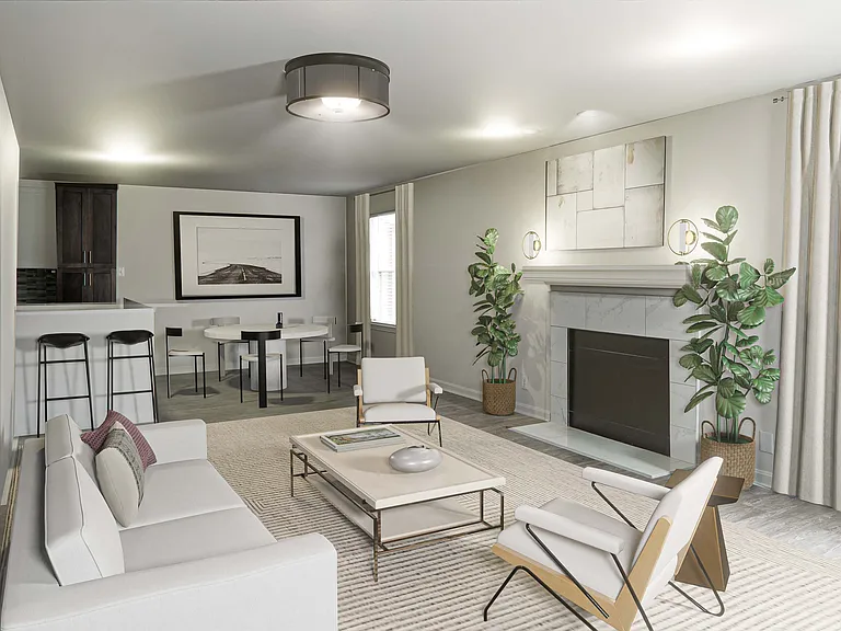 Open-concept living area with fireplace