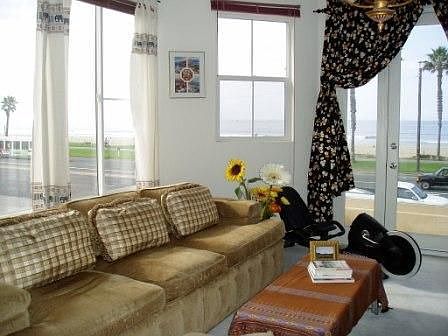 Family room has many windows