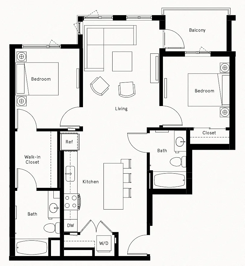 Floor plan 2 Bed/2 Bath-B1