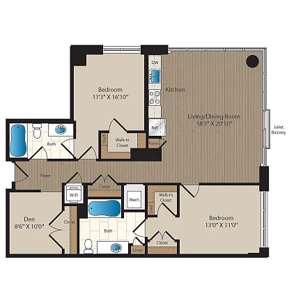 Floor plan 2 Bed-2 Bath Den-D1