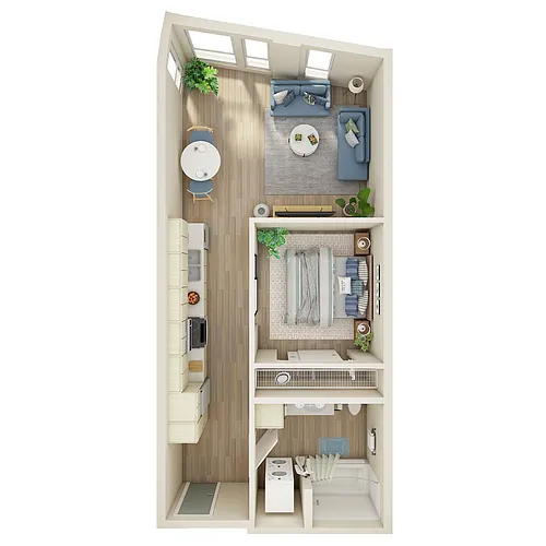 Floor plan Open 1 Bed, 1 Bath - MFTE - F