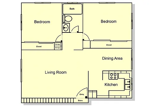 Floor plan 2 Bedroom, 1 Bath (C & D Units)