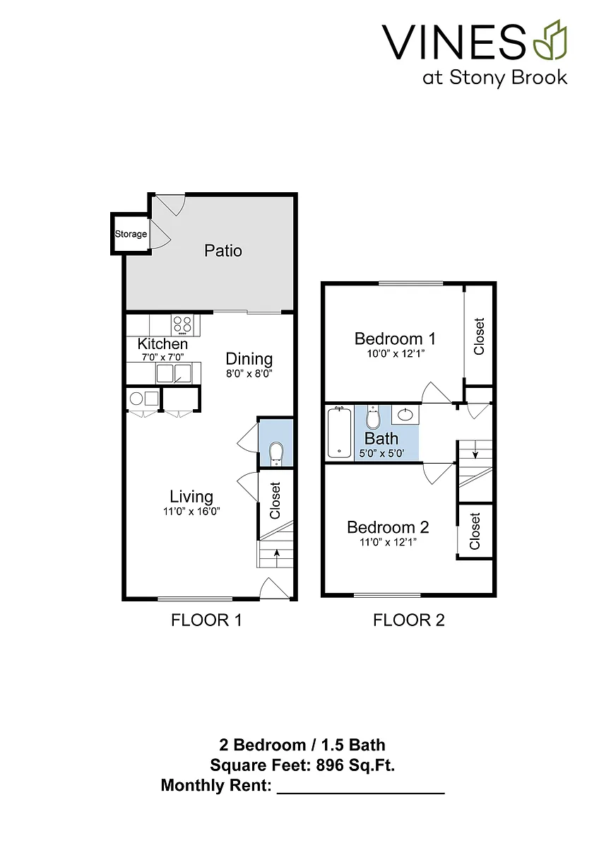 Floor plan 2 x 1.5 Townhouse