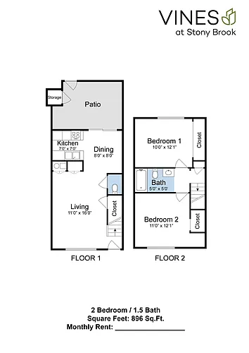 Floor plan 2 x 1.5 Townhouse