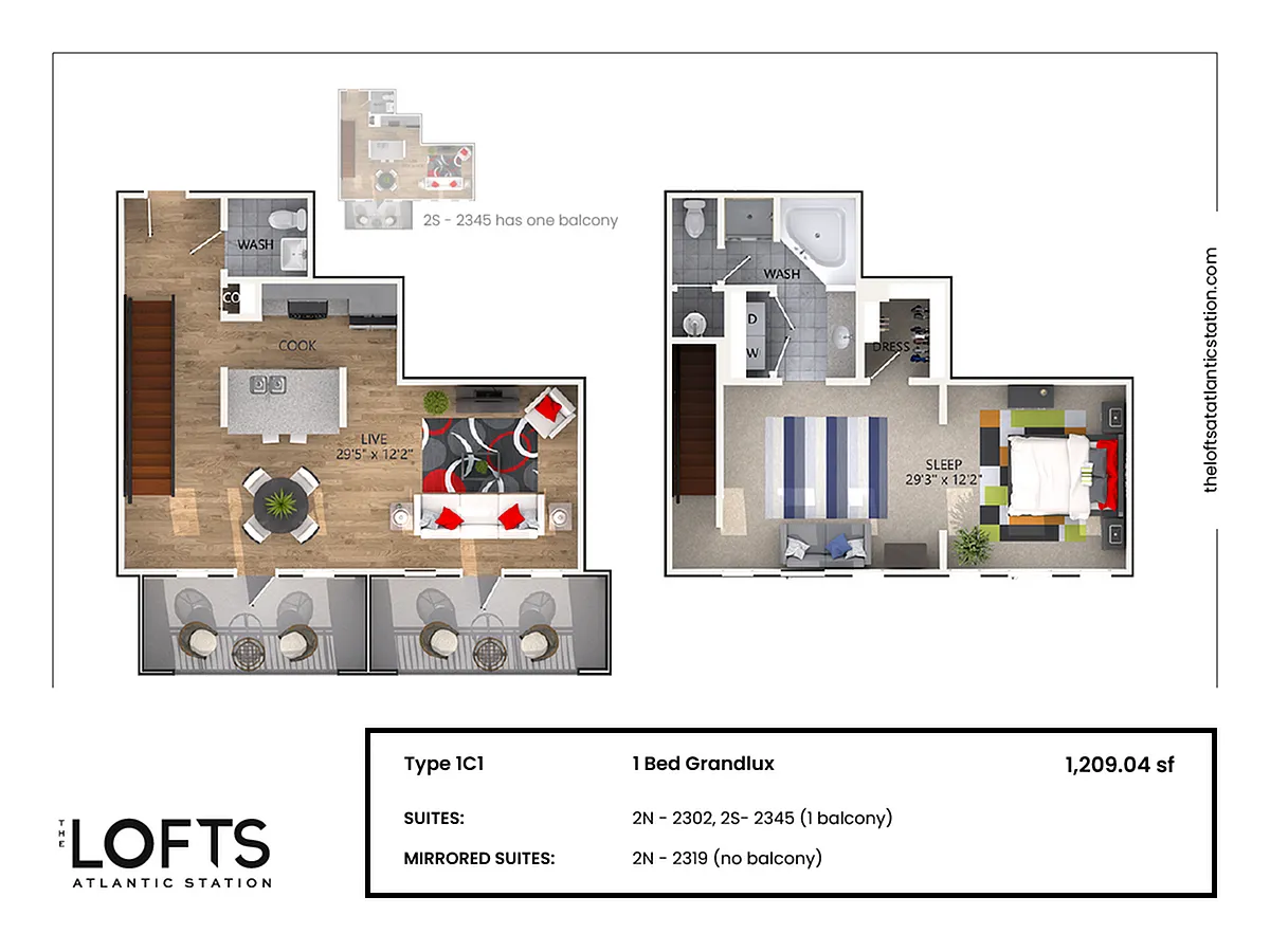 Floor plan 1C1 - 1 Bed Grandlux