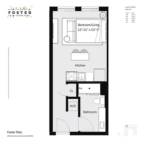 Floor plan 0 Bed 1 Bath - A Furnished