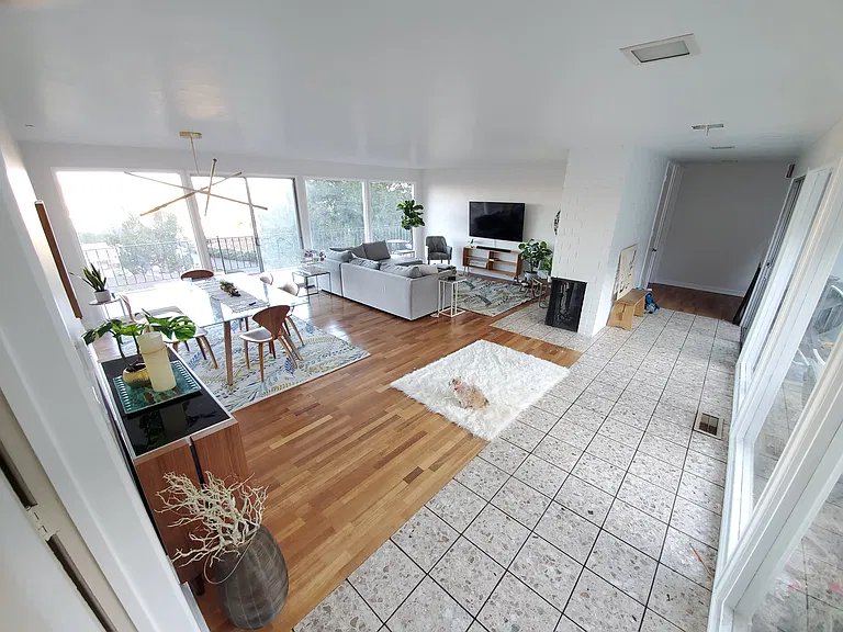 Living room & Dining room with fireplace
