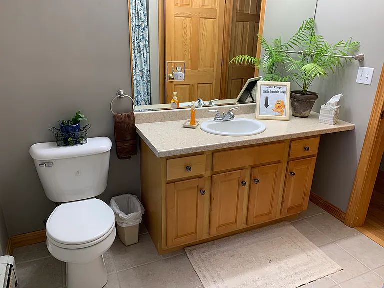 upstairs bathroom, spacious, large vanity and mirror, please use downstairs shower