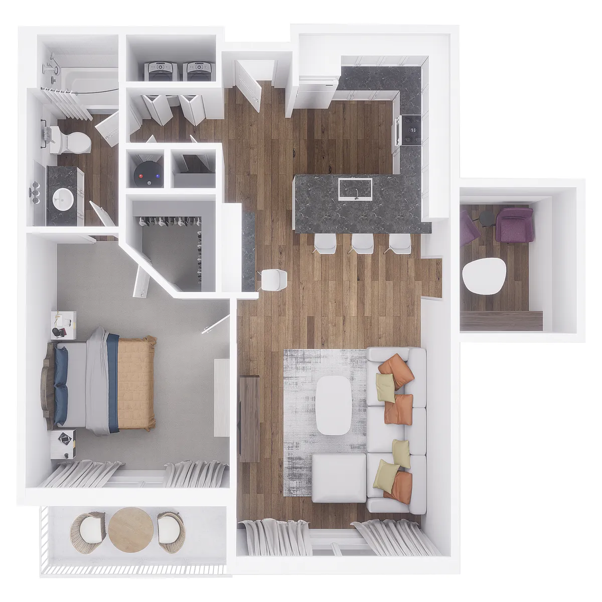 Floor plan 1x1 with a den 850 sqft
