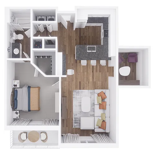 Floor plan 1x1 with a den 850 sqft