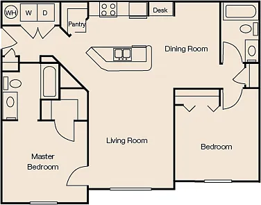 Floor plan Two Bedroom Two Bathroom 60%