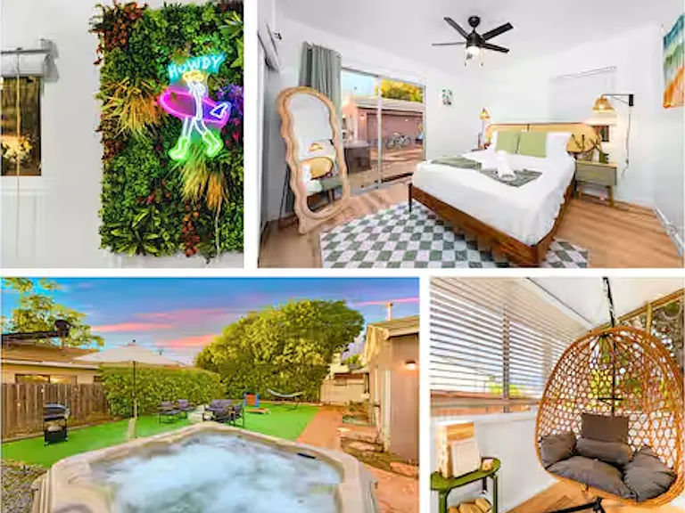 Pacific Beach home with open living, dining, and kitchen, cozy bedrooms, and sunroom access to the outdoors. Enjoy the backyard hot tub, fire pit, barbecue, lawn games, and tandem parking.