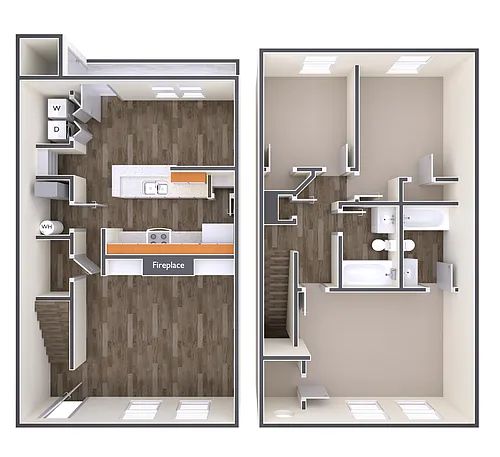Floor plan 3 BR with Fireplace