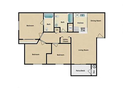 Floor plan 3 Bedroom 2 Bathroom
