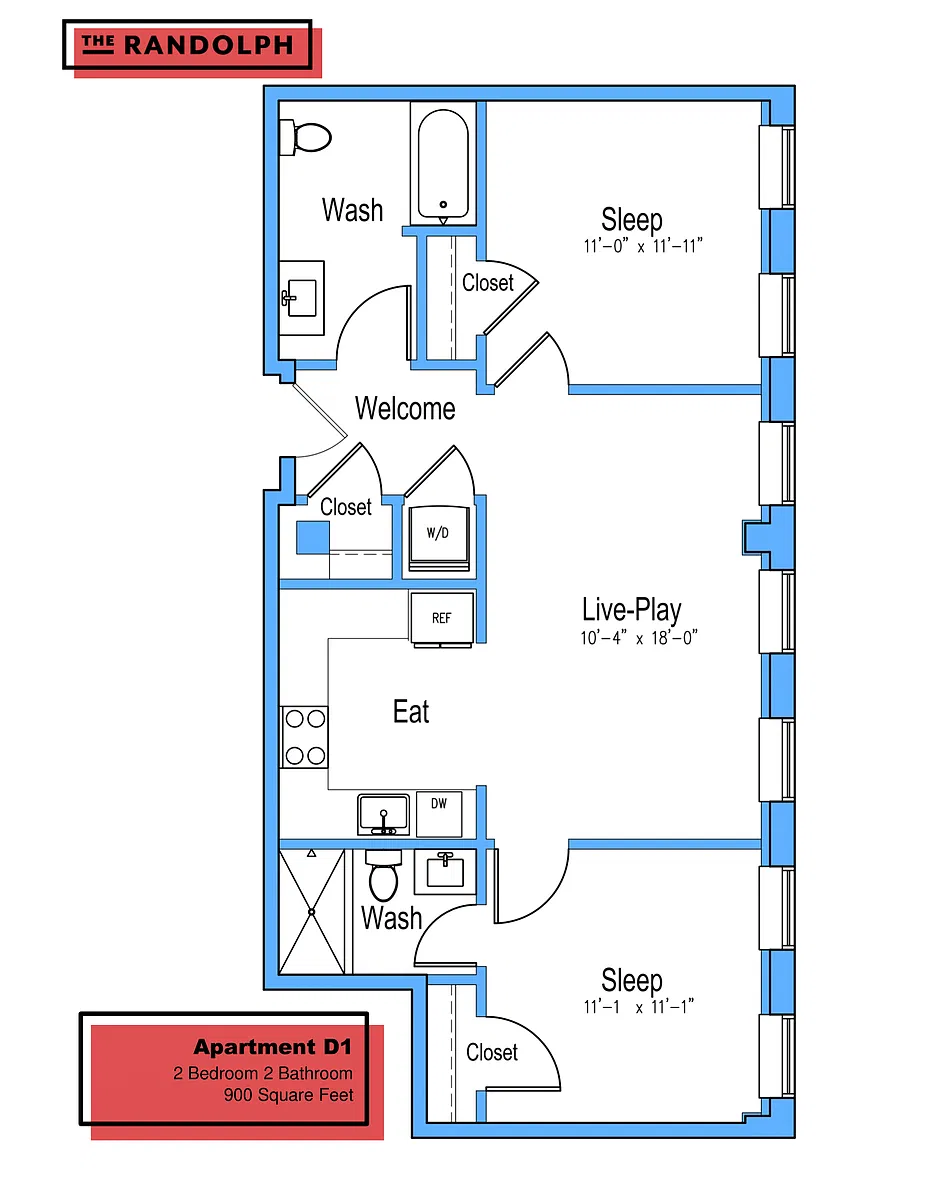 Floor plan 2Bed 2Bath D