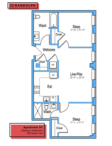 Floor plan 2Bed 2Bath D