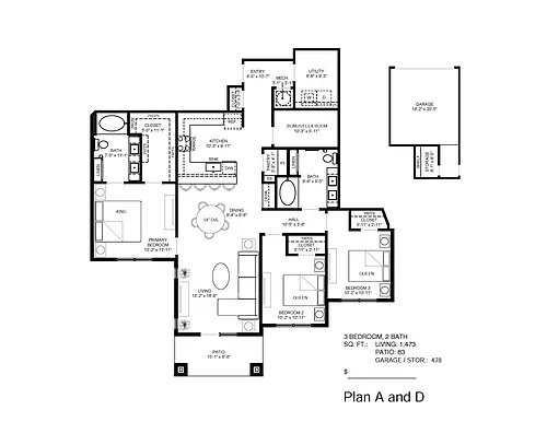 Floor plan 3 Bedroom 2 Bath 1st Floor