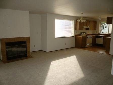 Wood burning fireplace in livi