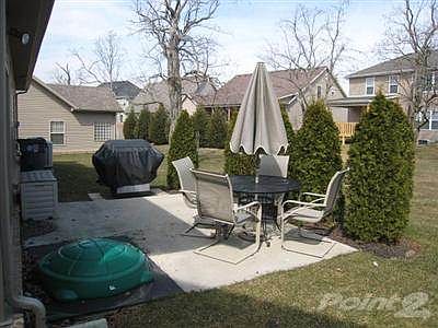 Nice patio area with privacy trees.