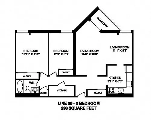 Floor plan 2 Bed 1 Bath H
