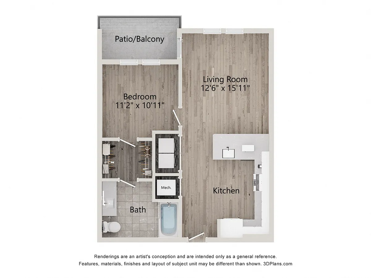 Floor plan 1 Bed/1 Bath-A1E