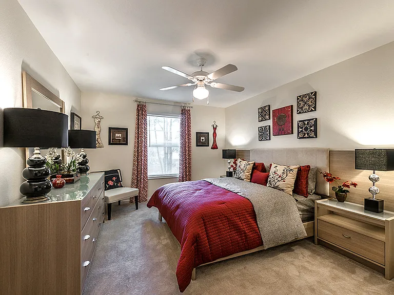 Main bedroom with private bathroom in our 3 bedroom garden apartment layout