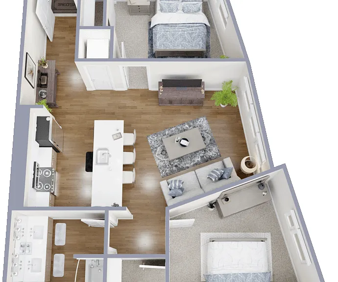 2 Bed 1 Bath Floorplan Diagram