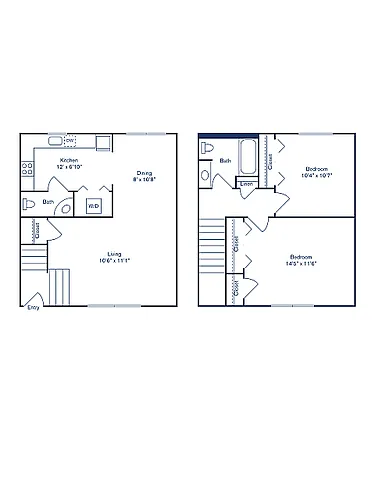 Floor plan 2 Bedroom, 1.5 Bath