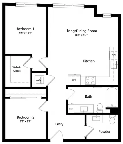 Floor plan Open Two Bedroom B1