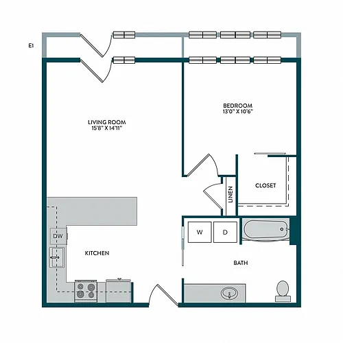 Floor plan 1BR 1BA P