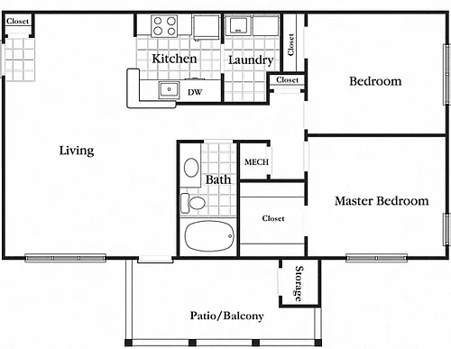 Floor plan 2 Bedroom 1 Bath
