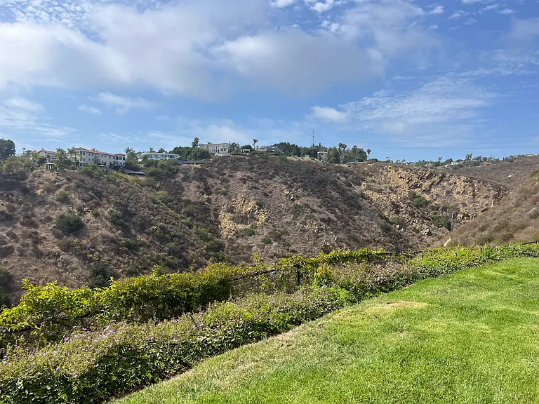 Partial canyon view and green belt outside the patio