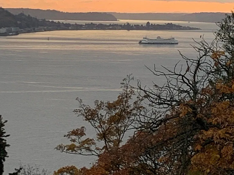 Sunset with Alki and ferry from the rooftop deck!