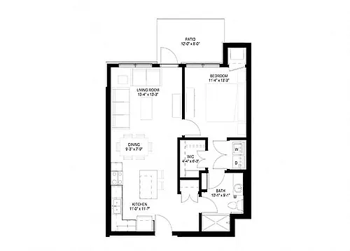 Floor plan One Bedroom - E (Balcony)