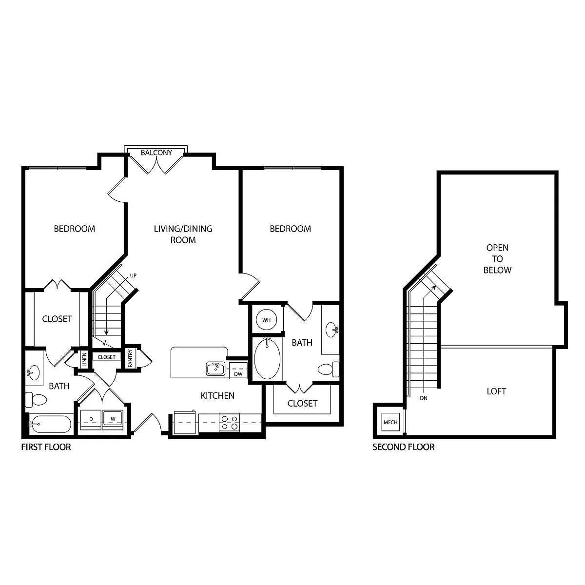 Floor plan 2 Bedroom + Loft, 2 Bath 1251 SF C1L.4