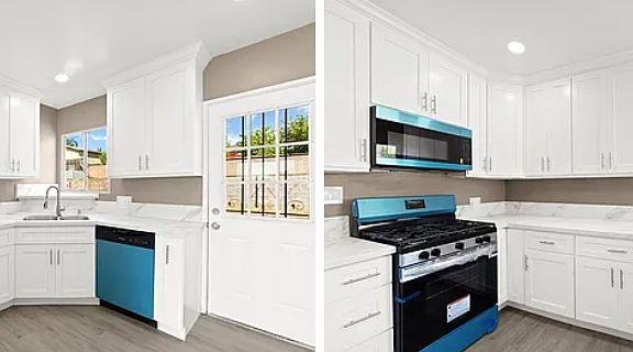 Newly remodeled kitchen: with dishwasher, stove and microwave