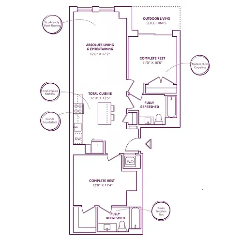 Floor plan 2 Bed - 2 Bath | B01