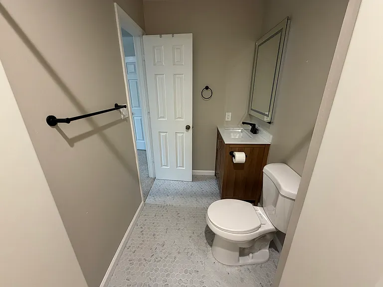 The bathroom of the back bedroom.