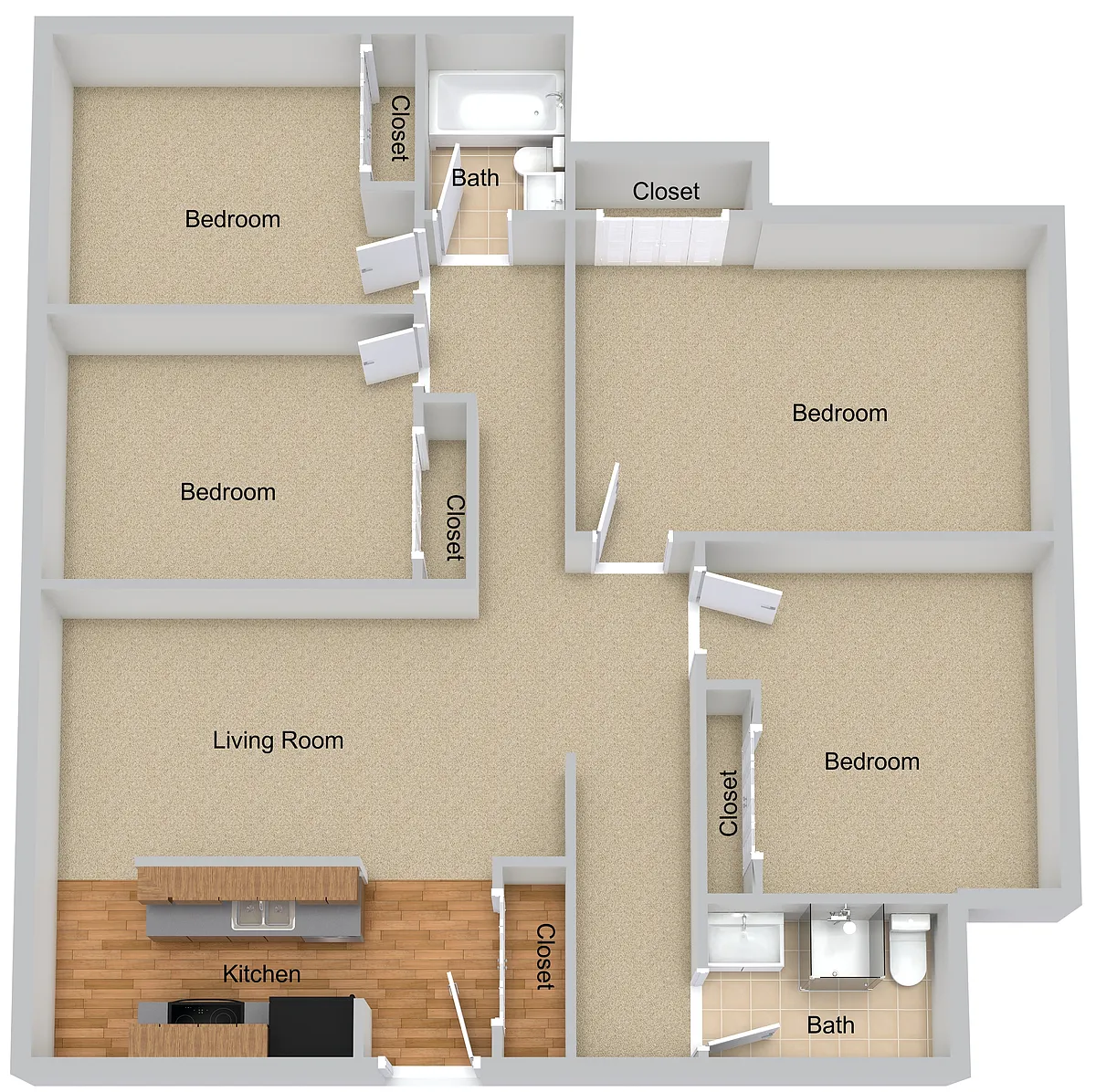 Floor plan Four Bedroom Large